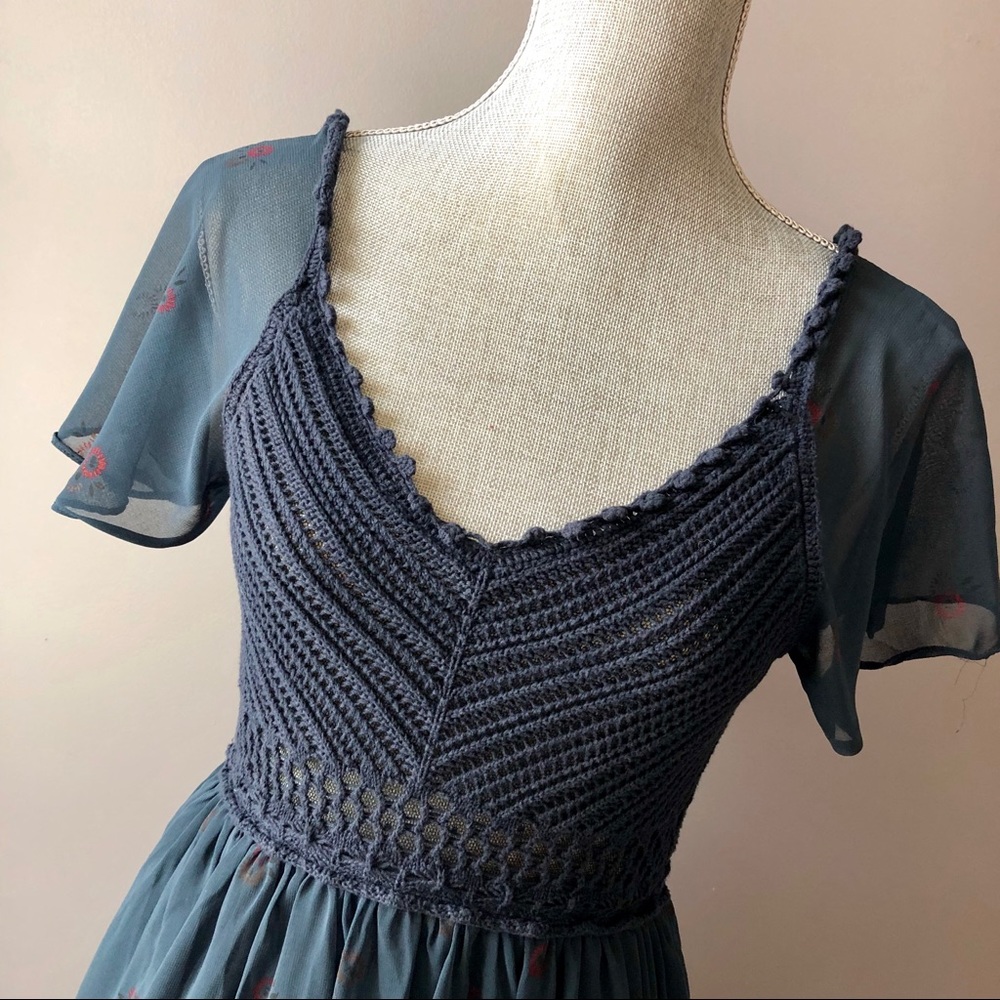 Free People Navy Flutter Crochet Dress Sz S